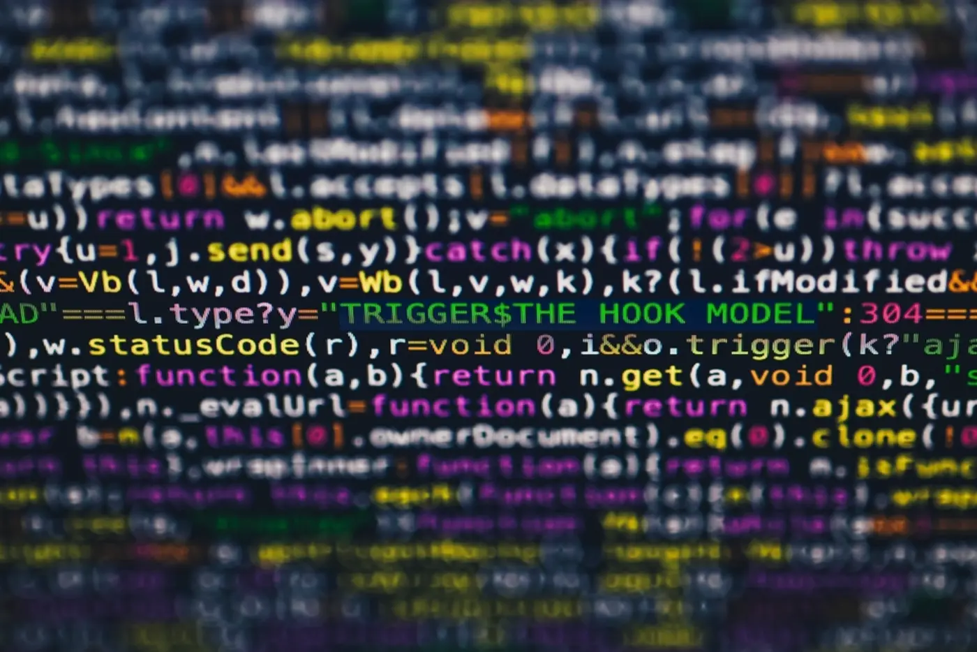 Close-up of colorful source code on a developer's screen