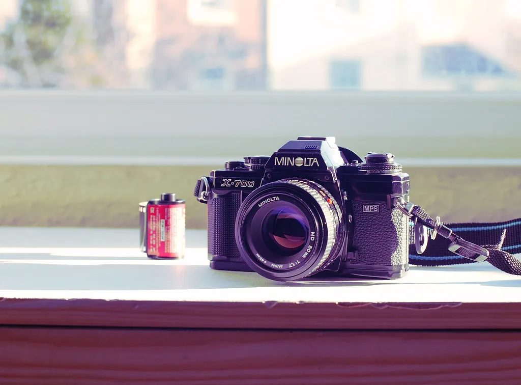 A film camera set up for a video production shoot