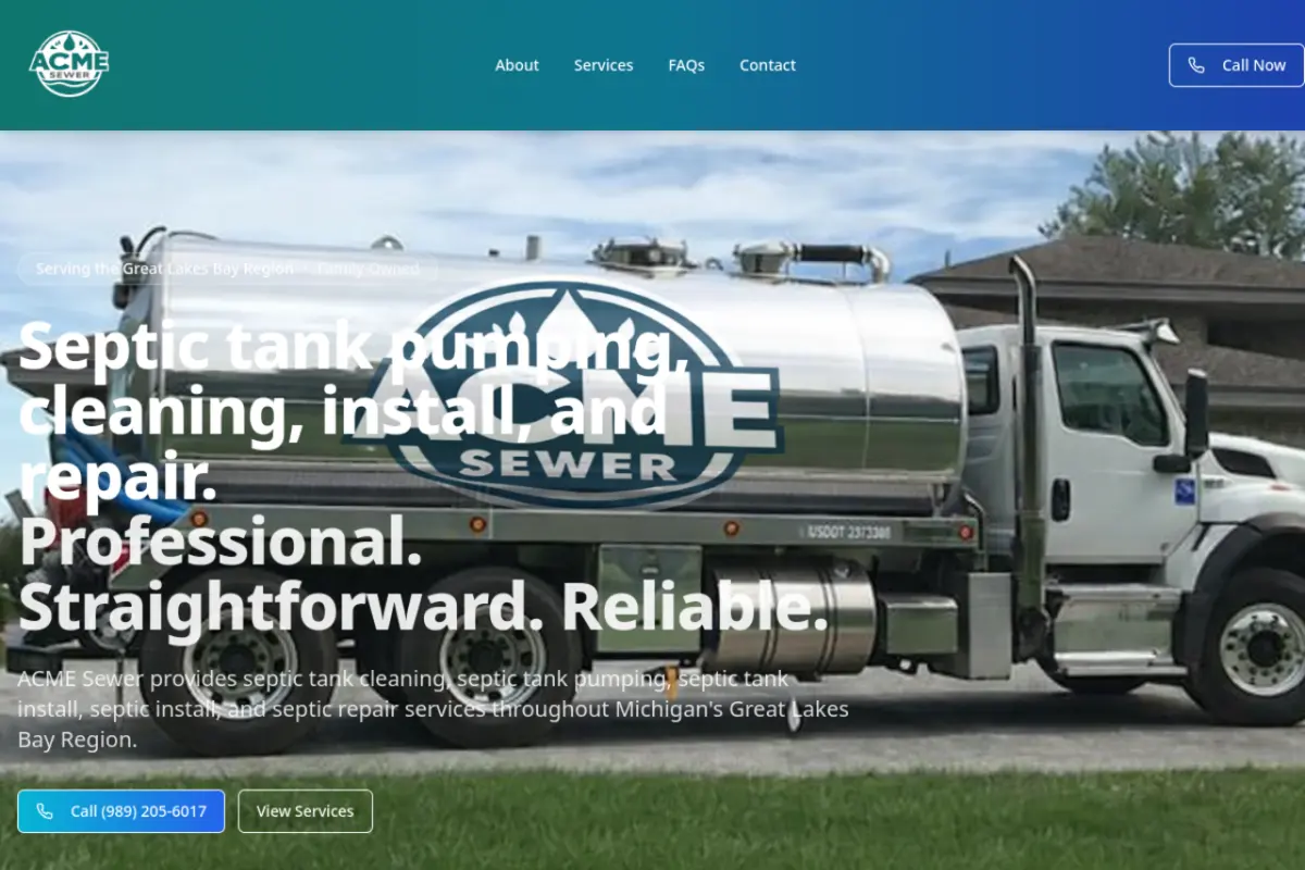 Homepage screenshot of the Acme Sewer website built by Vertex Digital Studios