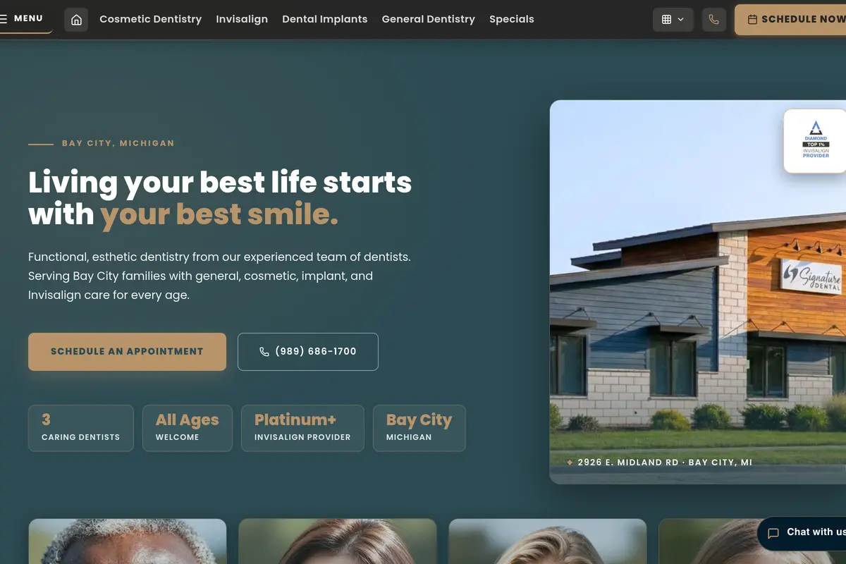 Homepage screenshot of the Signature Dental website built by Vertex Digital Studios