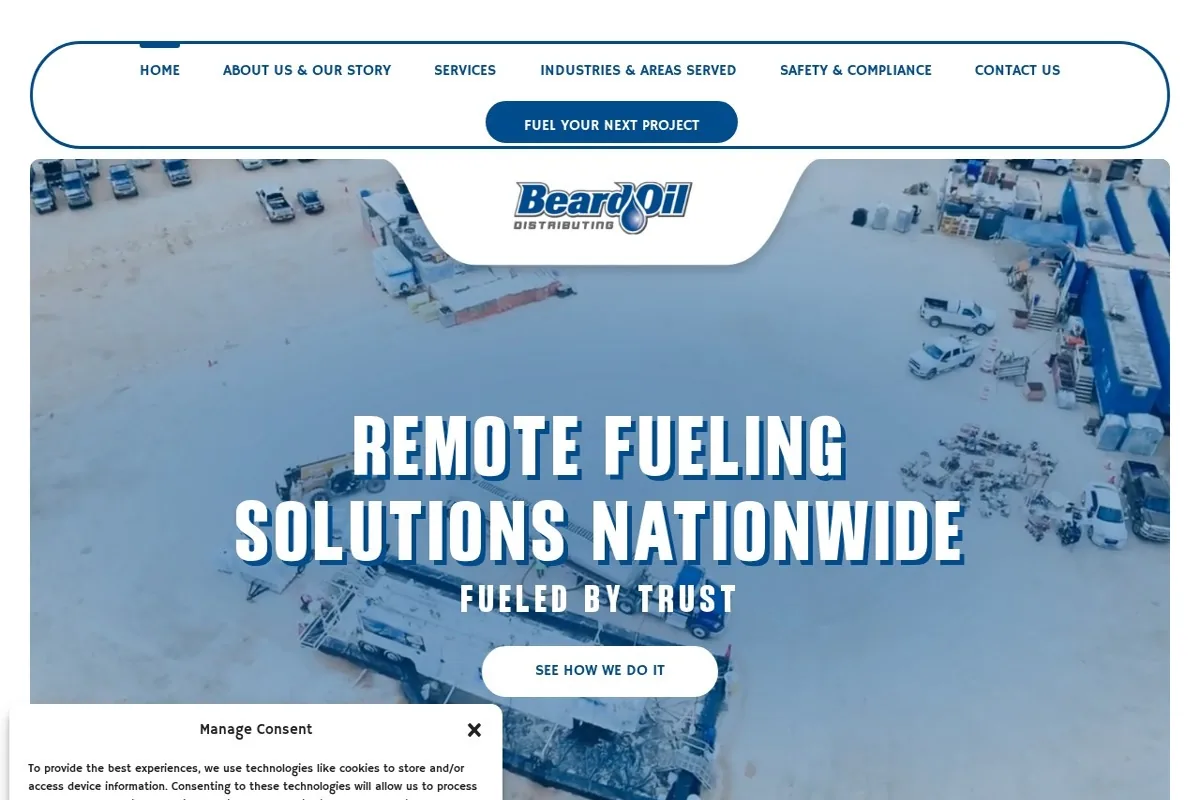 Homepage screenshot of the Beard Oil Distributing website built by Vertex Digital Studios