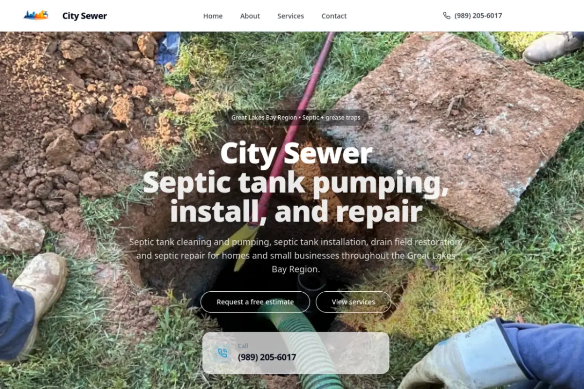 Homepage screenshot of the City Sewer website built by Vertex Digital Studios
