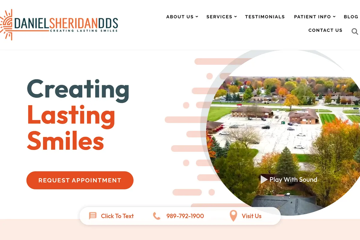 Homepage screenshot of the Daniel Sheridan, DDS website built by Vertex Digital Studios