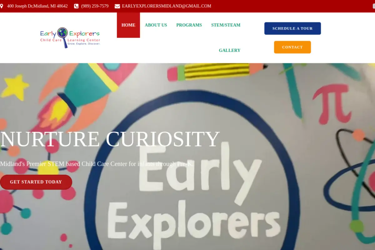 Homepage screenshot of the Early Explorers website built by Vertex Digital Studios