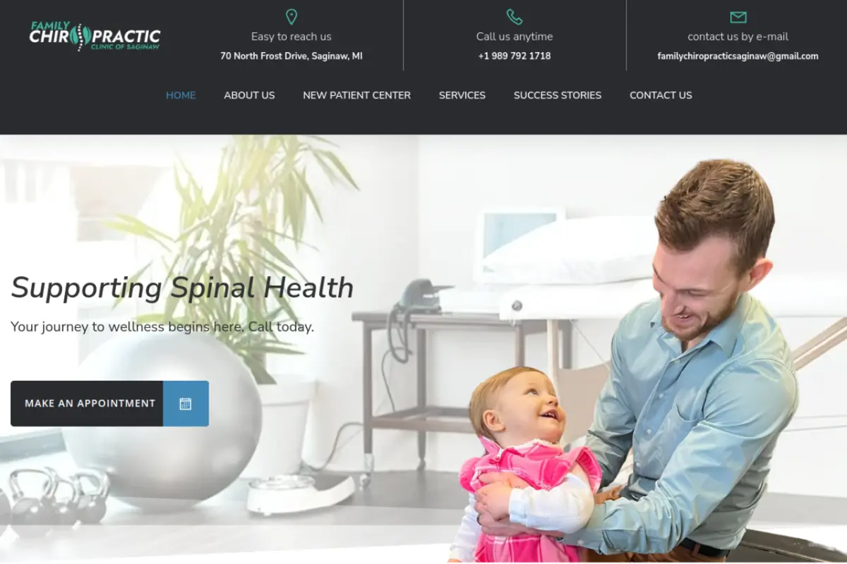 Homepage screenshot of the Family Chiropractic Center website built by Vertex Digital Studios