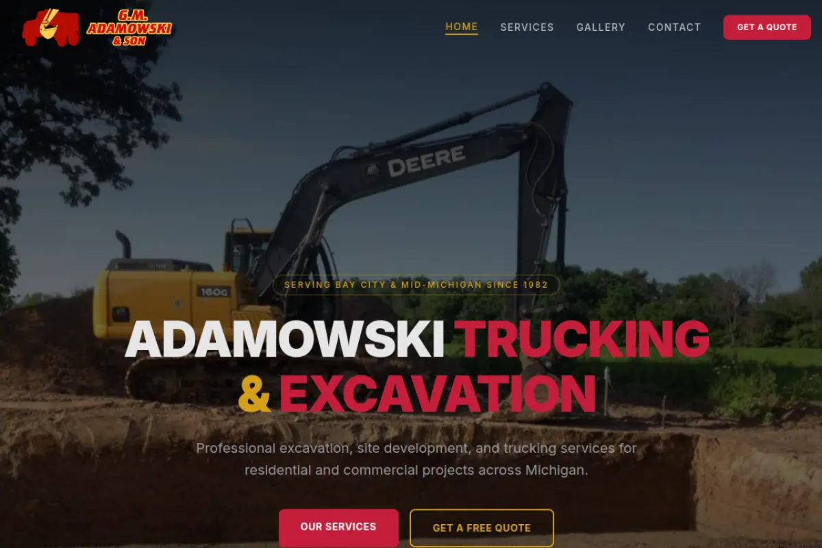 Homepage screenshot of the G.M. Adamowski and Son website built by Vertex Digital Studios