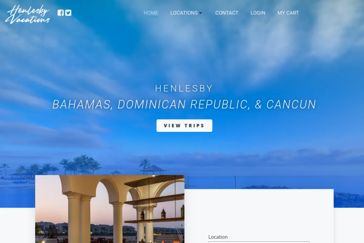 Homepage screenshot of the Henlesby Vacations website built by Vertex Digital Studios