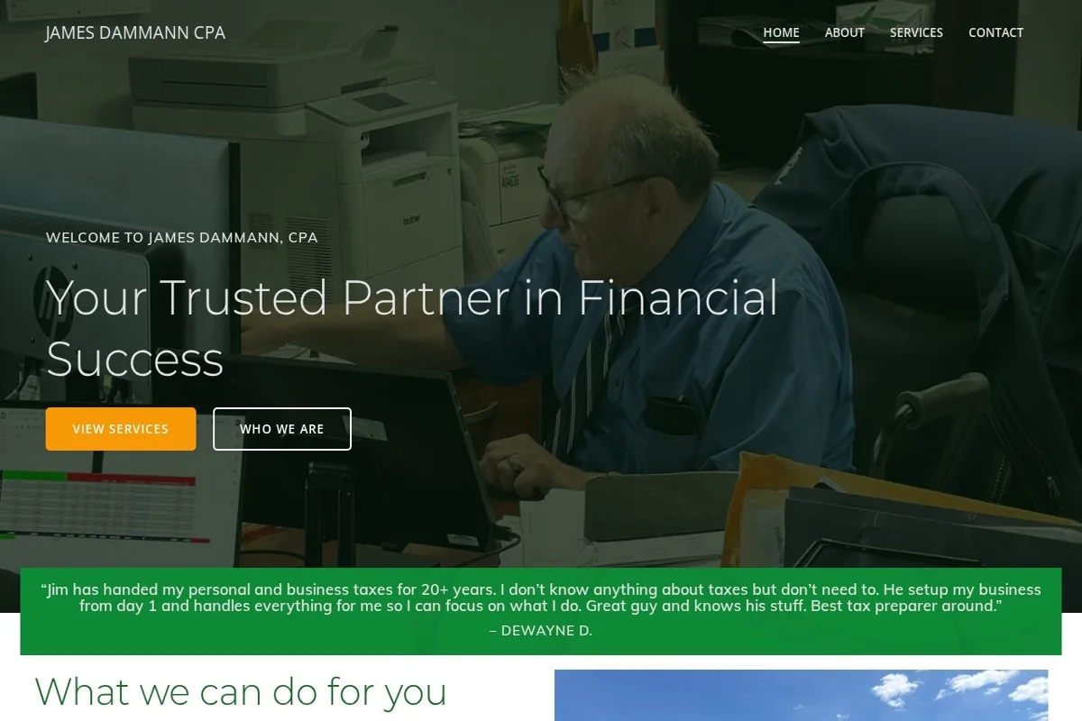 Homepage screenshot of the James Dammann CPA website built by Vertex Digital Studios