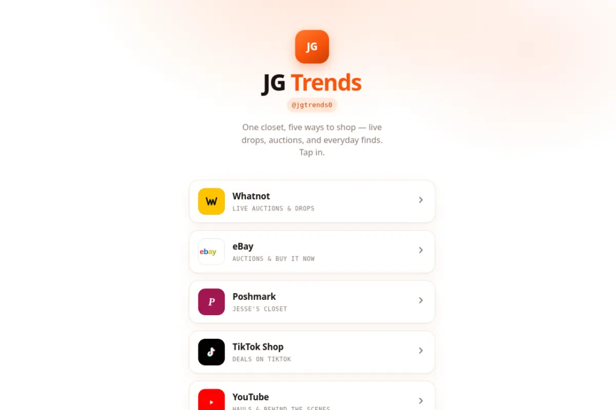 Homepage screenshot of the JG Trends website built by Vertex Digital Studios