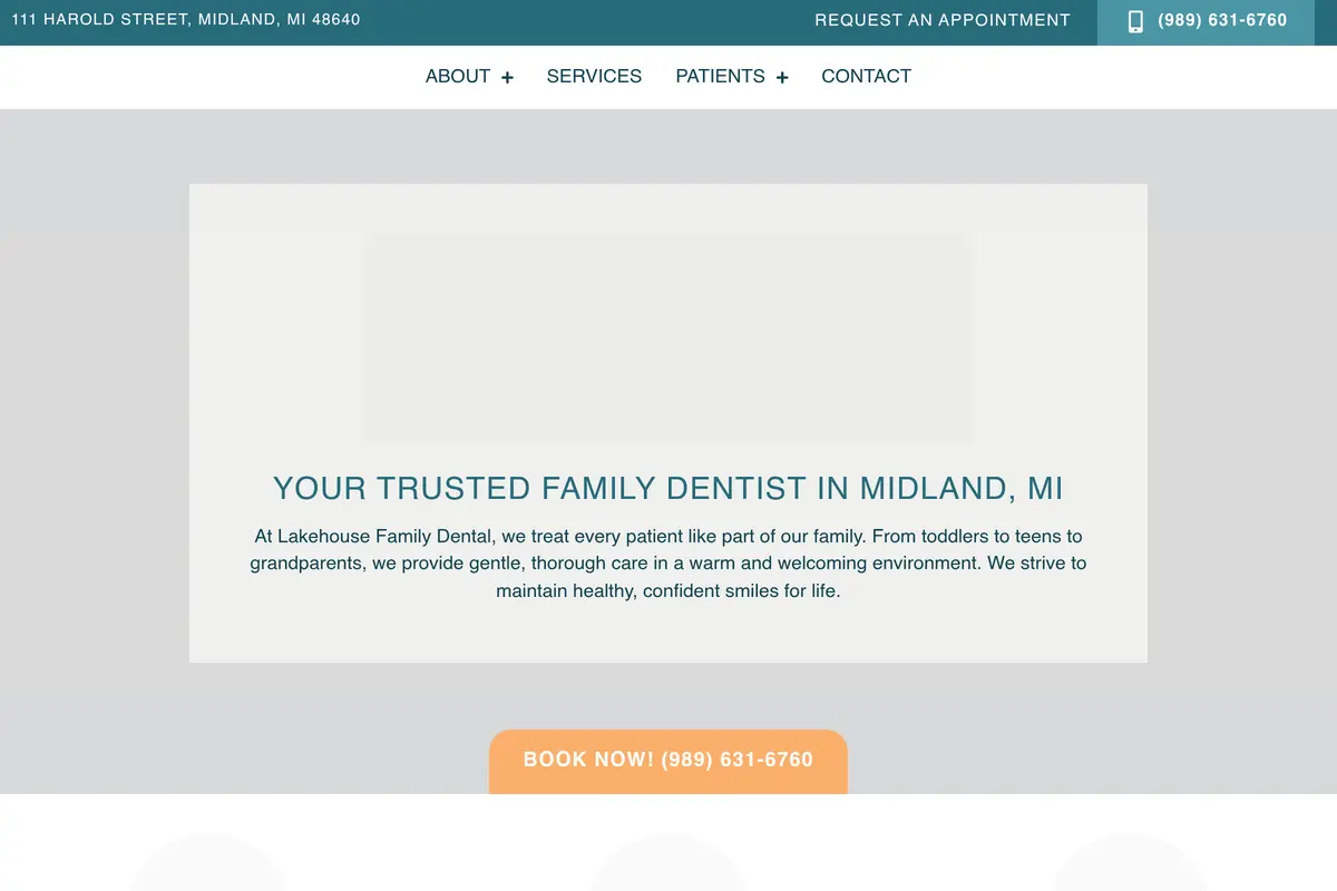 Homepage screenshot of the Lakehouse Family Dental website built by Vertex Digital Studios