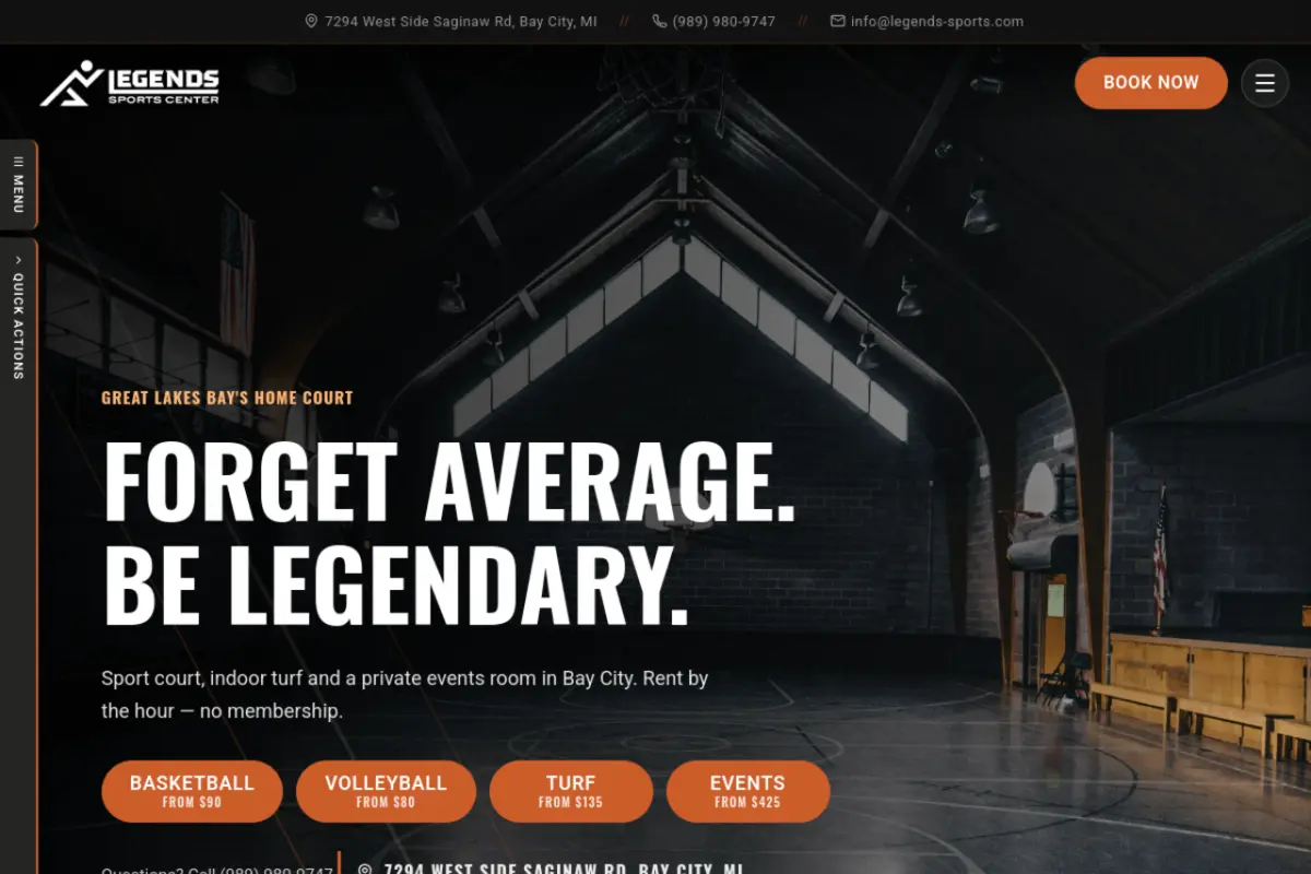 Homepage of Legends Sports, a custom website built by Vertex Digital Studios