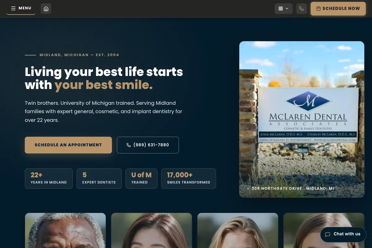 Homepage screenshot of the McLaren Dental website built by Vertex Digital Studios