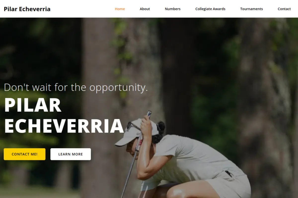 Homepage screenshot of the Pilar Echeverria Golf website built by Vertex Digital Studios