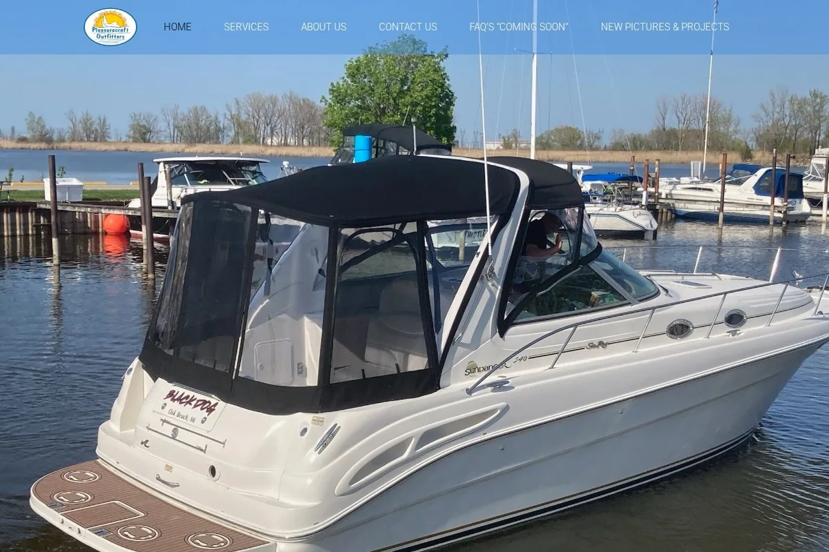 Homepage screenshot of the Pleasurecraft Outfitters website built by Vertex Digital Studios