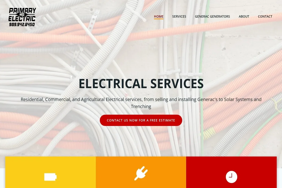 Homepage screenshot of the Primary Electric website built by Vertex Digital Studios