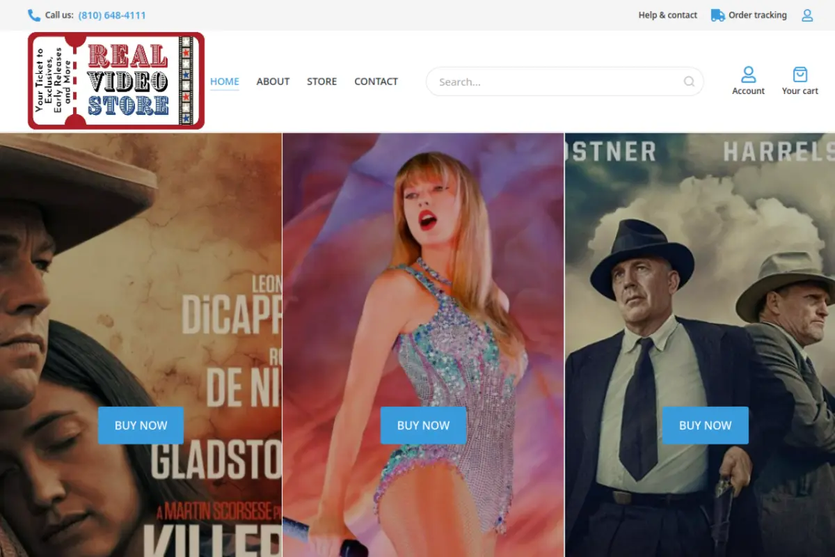 Homepage screenshot of the Real Video Store website built by Vertex Digital Studios