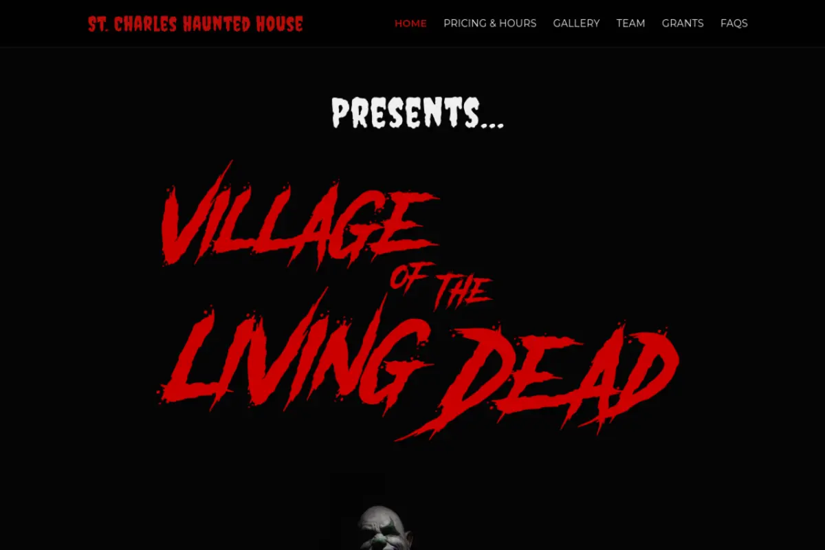 Homepage screenshot of the St. Charles Haunted House website built by Vertex Digital Studios