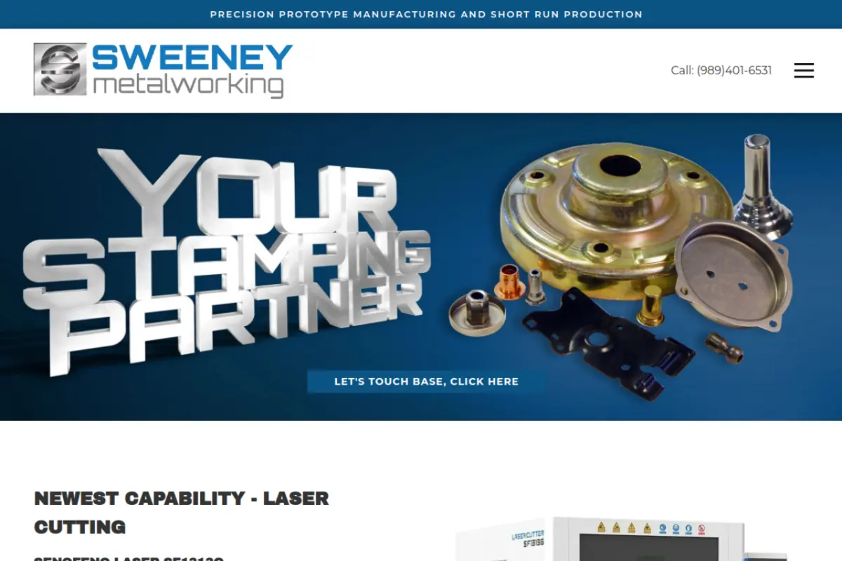 Homepage screenshot of the Sweeney Metalworking website built by Vertex Digital Studios