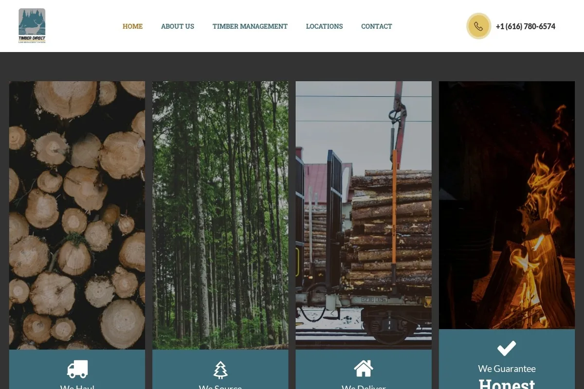 Homepage screenshot of the Timber Direct MI website built by Vertex Digital Studios