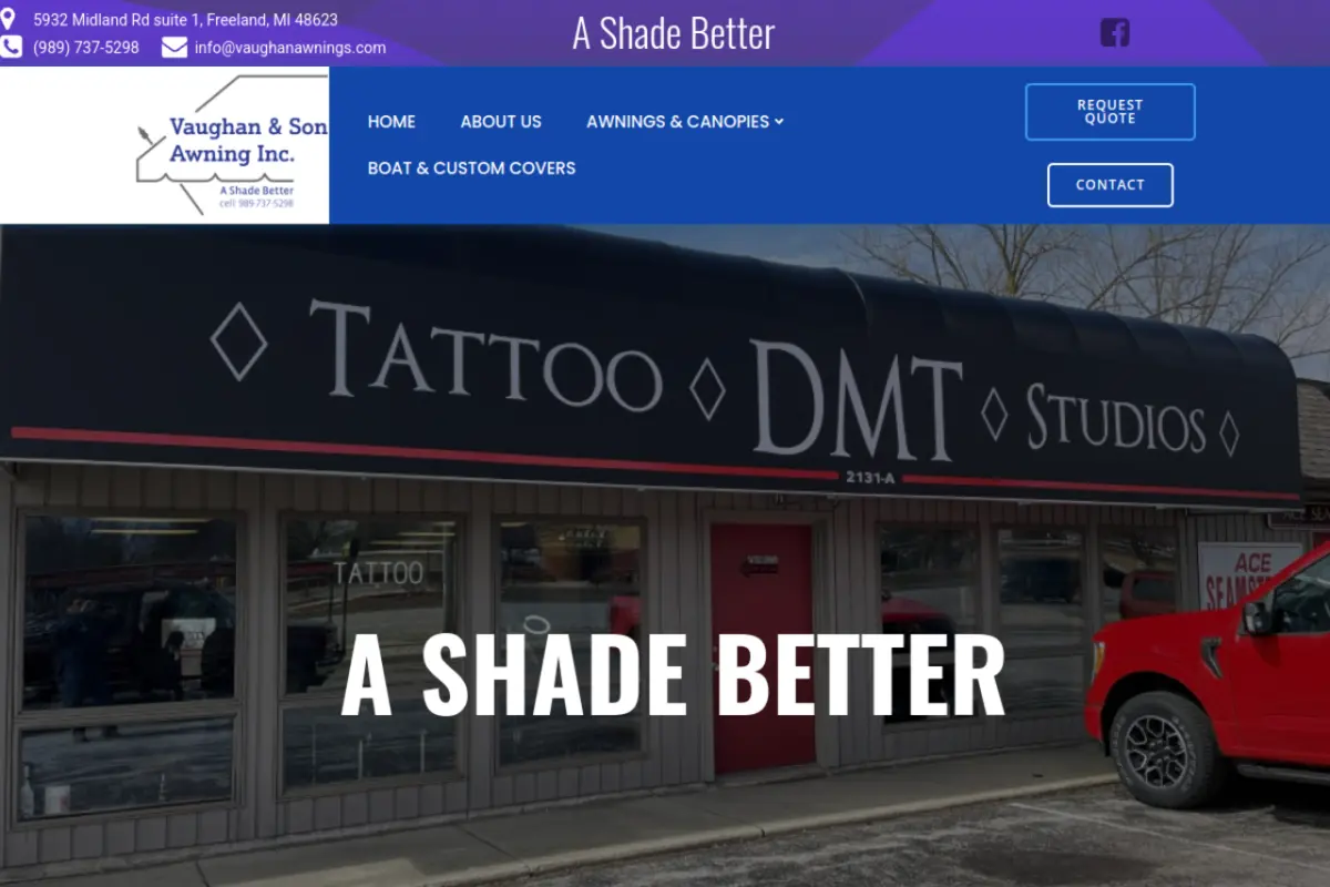 Homepage screenshot of the Vaughan and Son Awning website built by Vertex Digital Studios