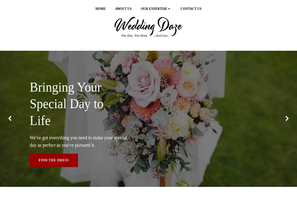Homepage screenshot of the Wedding Daze Bridal website built by Vertex Digital Studios